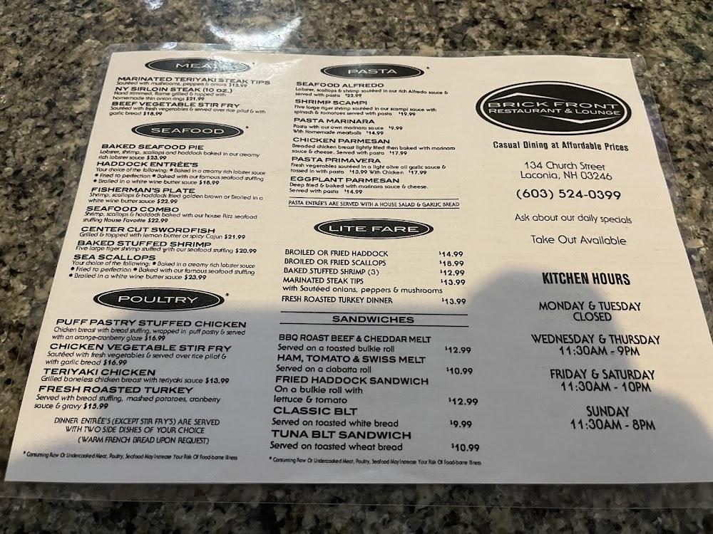 Brick Front Restaurant-Lounge Menu image 2